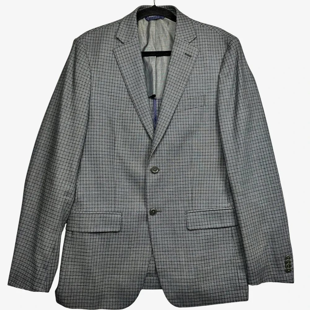 Michael Kors Blazer Jacket Men's 38R Gray Small Check Wool Blend Business Preppy